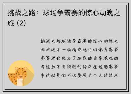 挑战之路：球场争霸赛的惊心动魄之旅 (2)